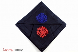 Napkin set -Black with round red & blue coral embroidery